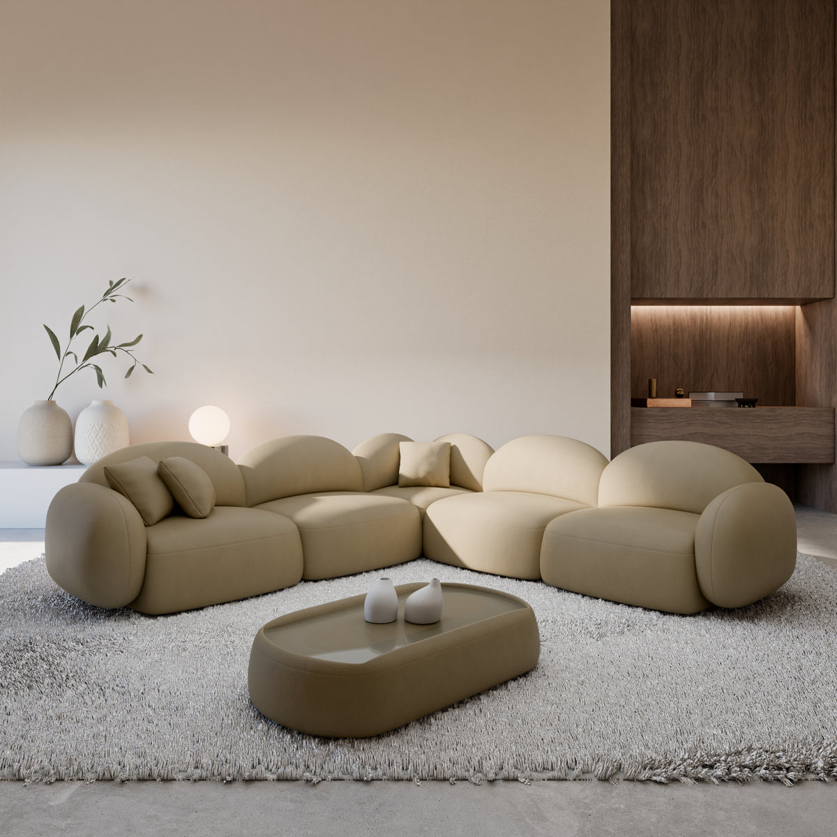 
5-Sitzer Design Echtleder Ecksofa „Varello“ - Echtleder Beige dunkel