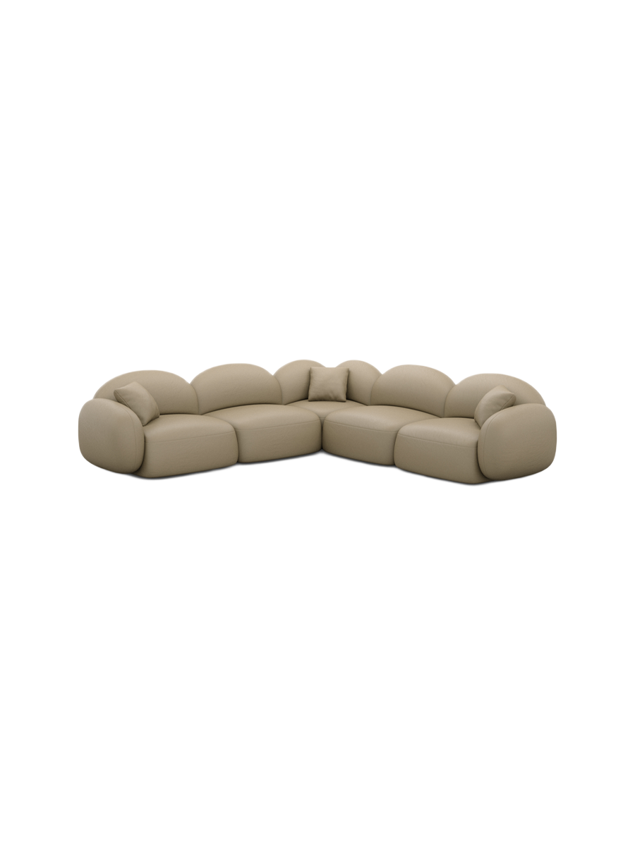 
5-Sitzer Design Echtleder Ecksofa „Varello“ - Echtleder Beige dunkel