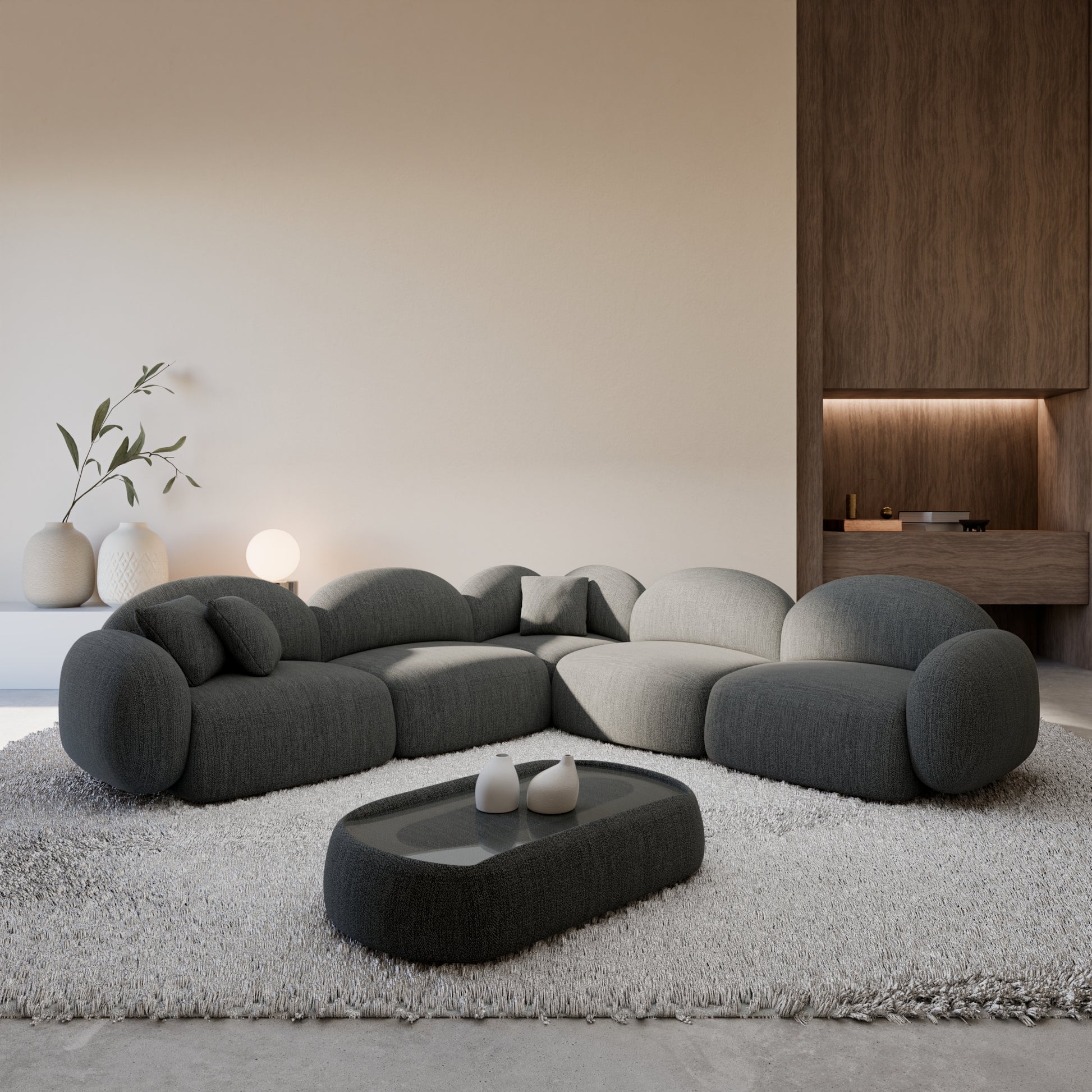 
5-Sitzer Design Ecksofa „Varello“ mit Strukturstoff-Bezug - Strukturstoff Anthrazit