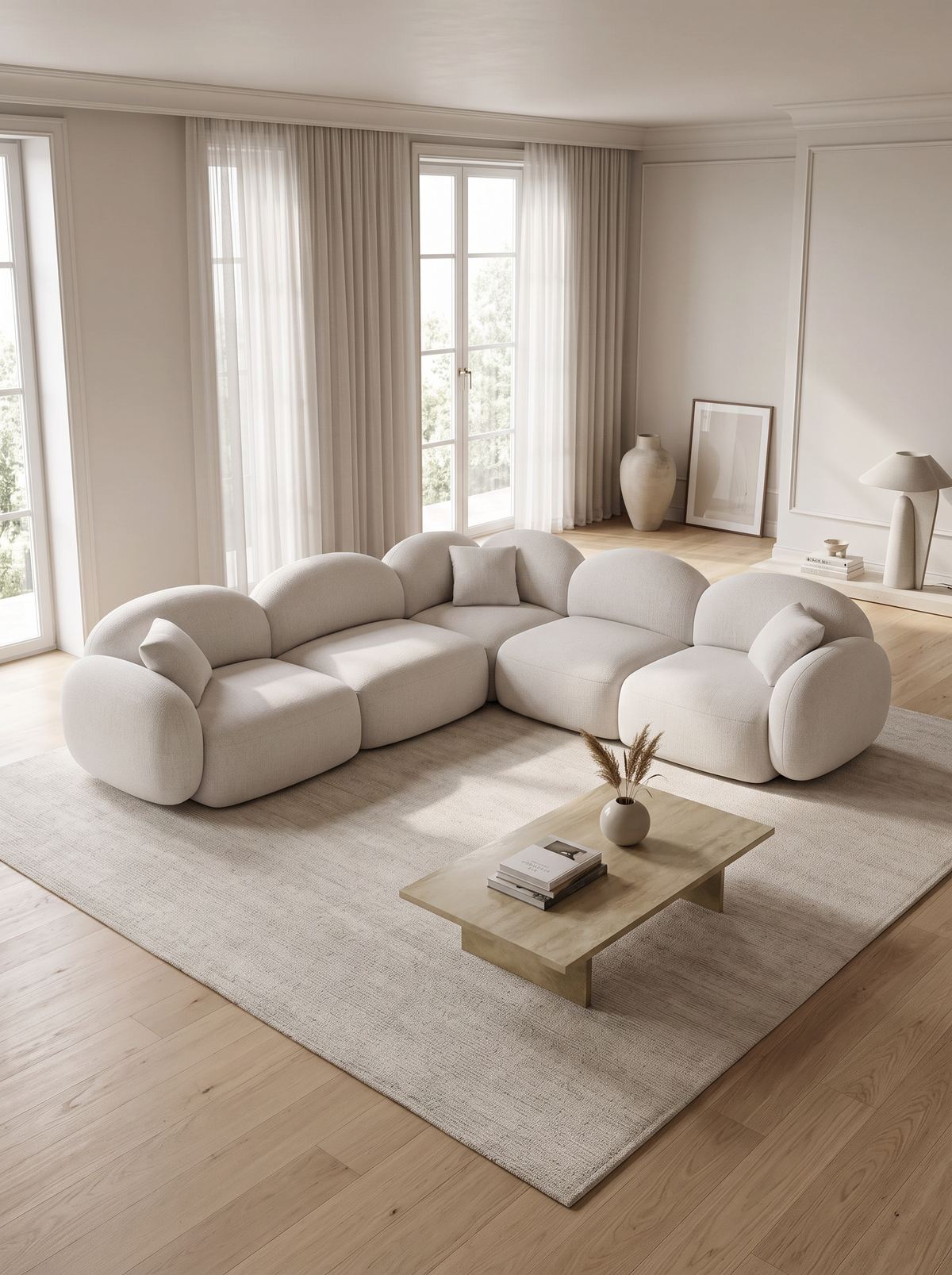 
5-Sitzer Design Ecksofa „Varello“ mit Strukturstoff-Bezug - Strukturstoff Weiss
