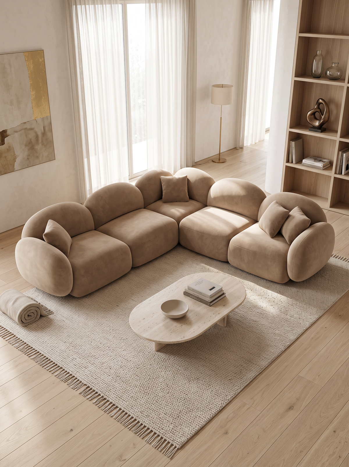 
5-Sitzer Design Ecksofa „Varello“ mit Samtbezug - Samtbezug Braun