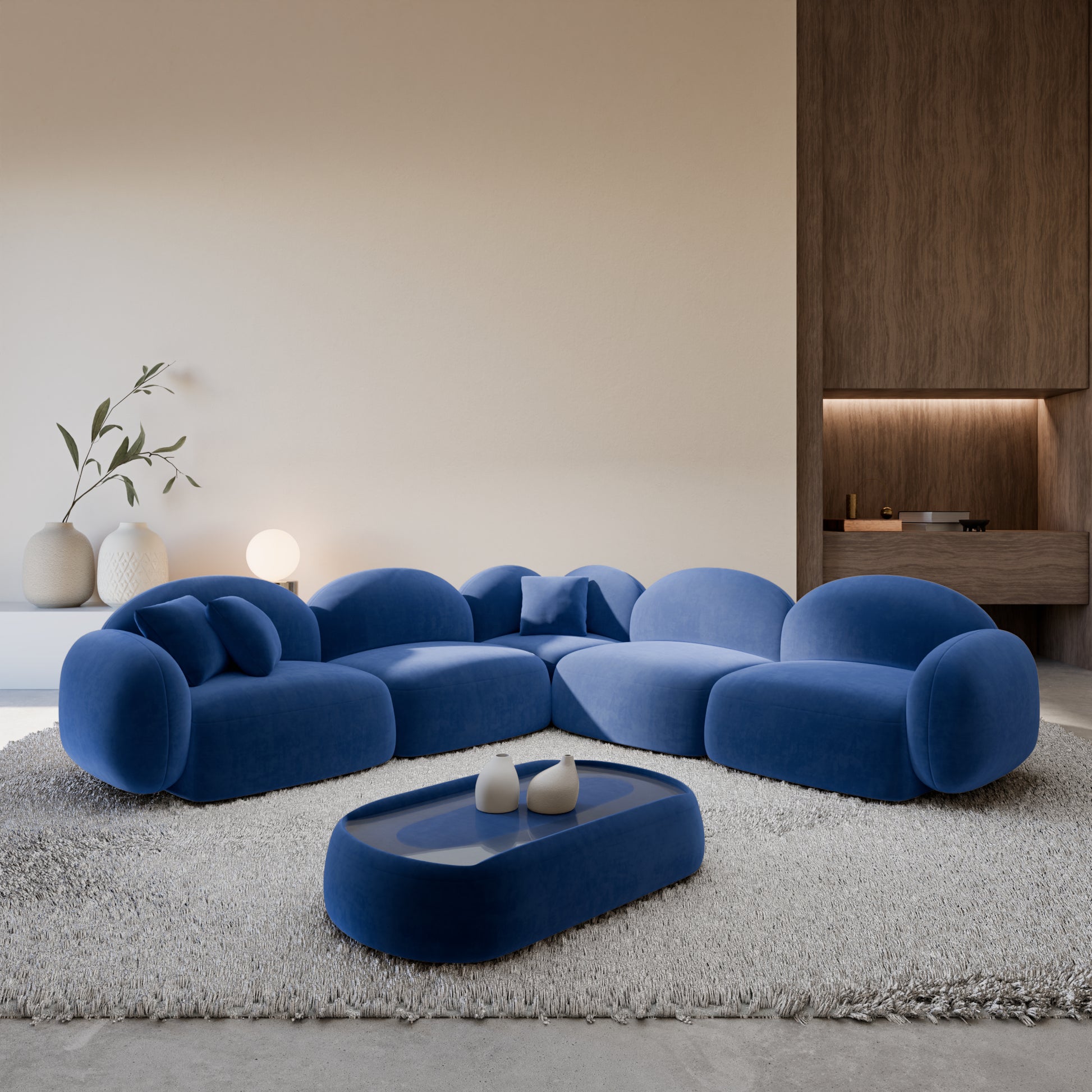 
5-Sitzer Design Ecksofa „Varello“ mit Samtbezug - Samtbezug Königsblau