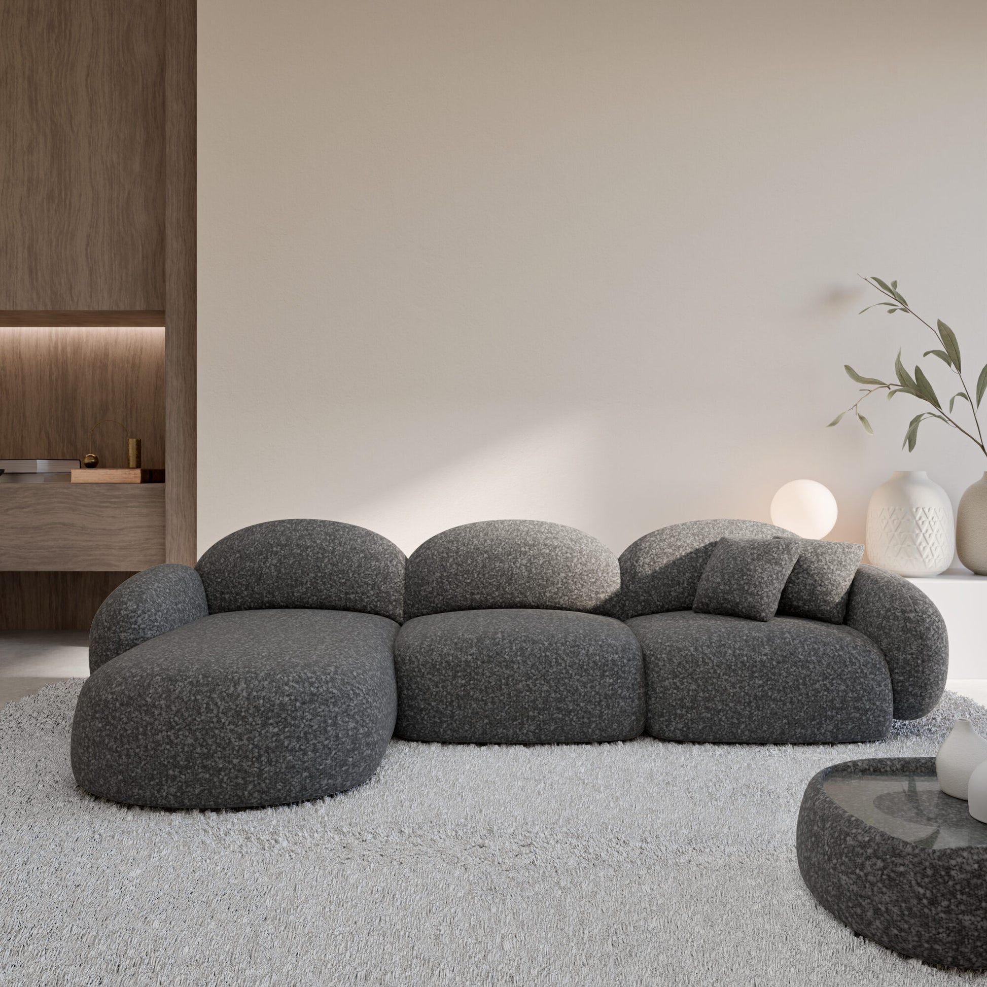 
4-Sitzer Design Ecksofa „Varello“ mit Bouclé-Bezug - Bouclé Graphit / Eckteil links
