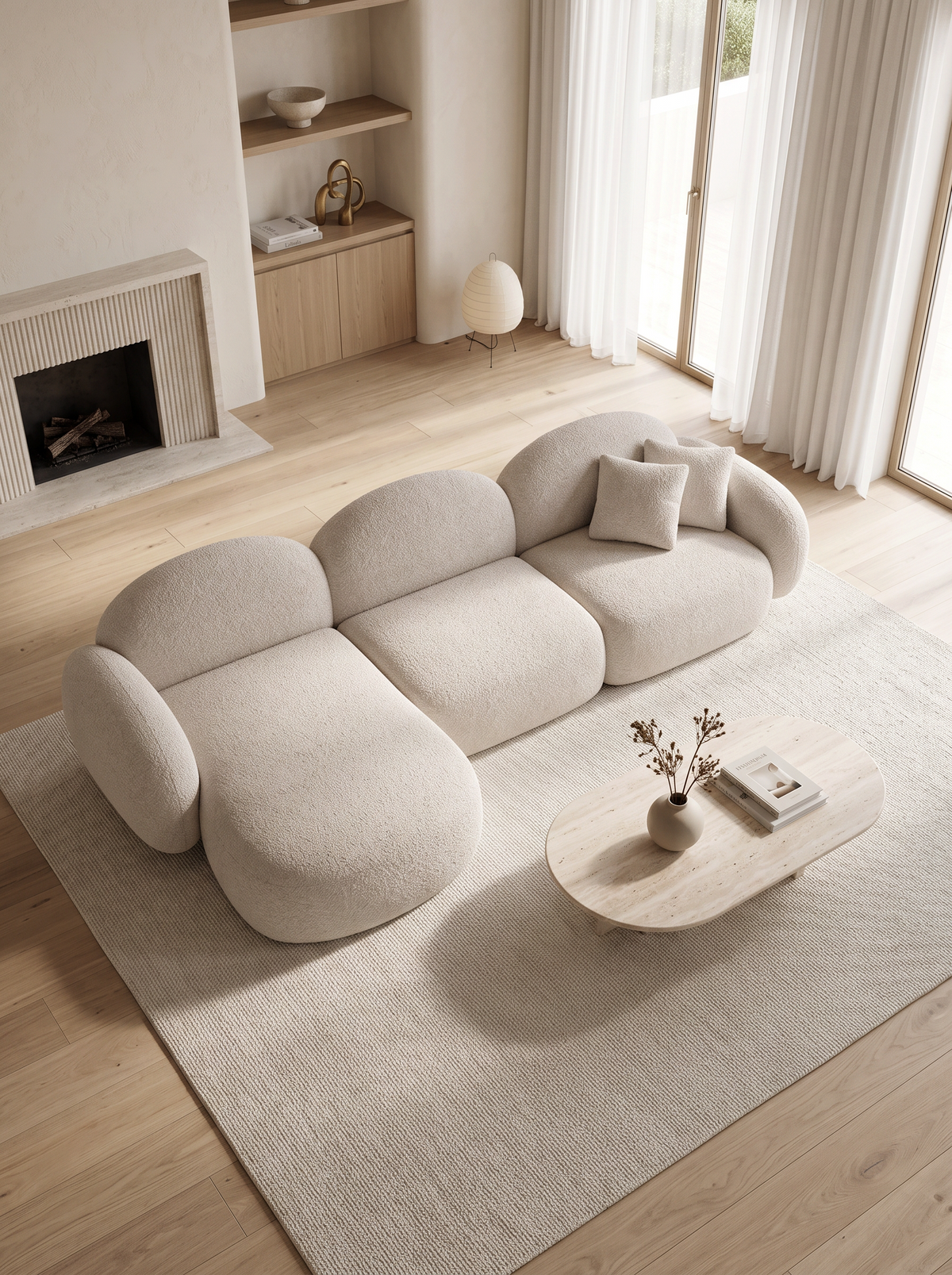 
4-seater designer corner sofa “Varello” with bouclé upholstery - Bouclé Toffee / Left corner section