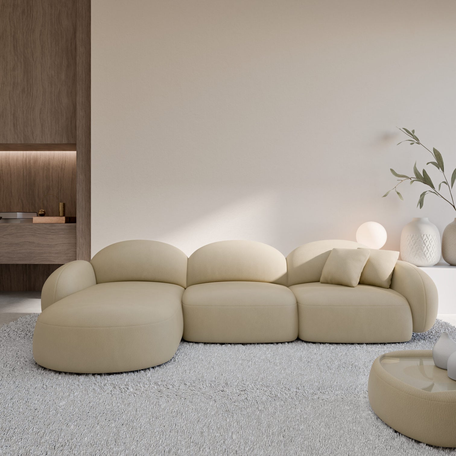 
4-seater designer genuine leather corner sofa “Varello” - Genuine leather Beige / Left corner section