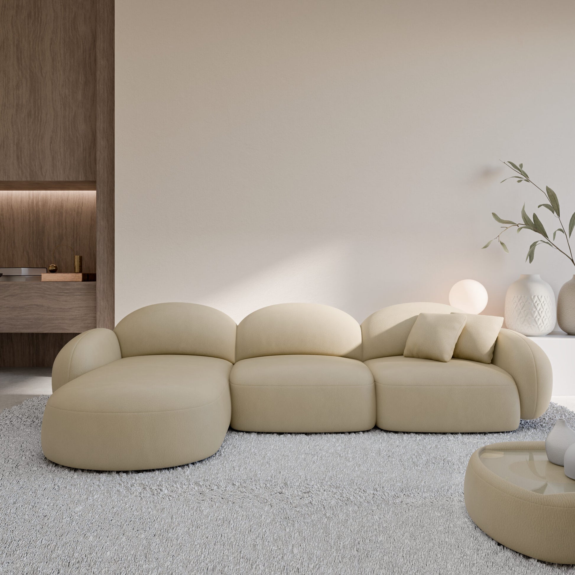 
4-Sitzer Design Echtleder Ecksofa „Varello“ - Echtleder Beige / Eckteil links