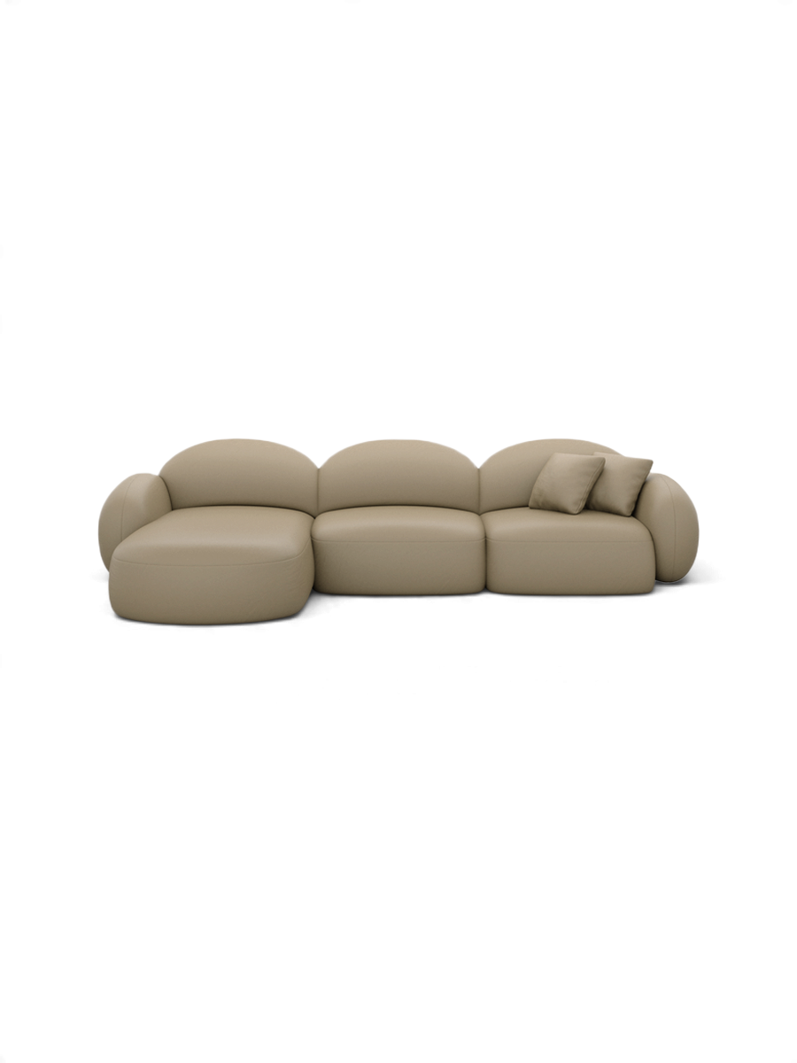 
4-seater designer genuine leather corner sofa “Varello” - Genuine leather Beige dark / Left corner section