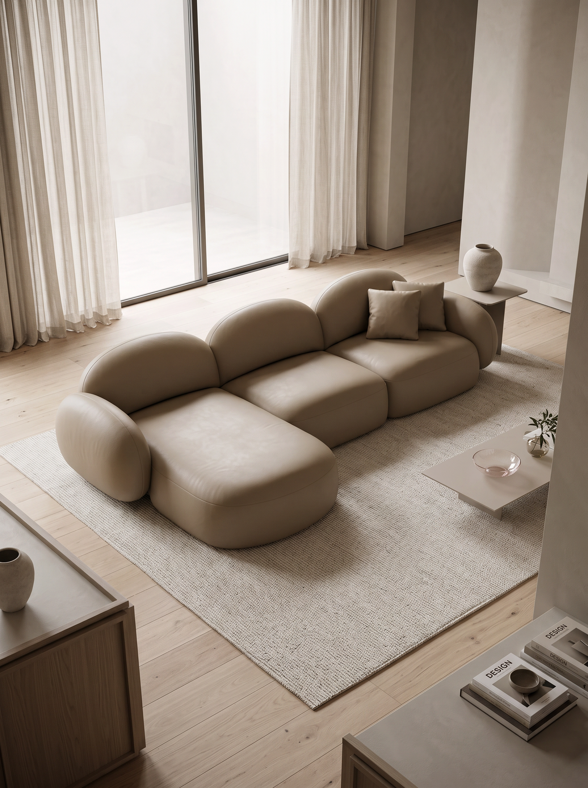 
4-seater designer genuine leather corner sofa “Varello” - Genuine leather Beige dark / Left corner section