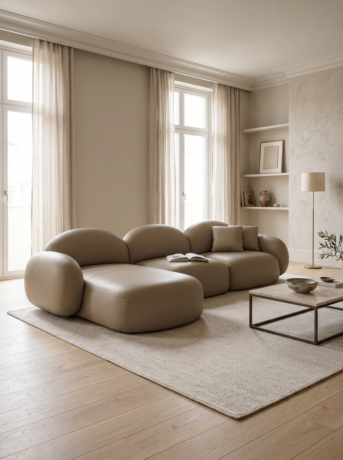 
4-Sitzer Design Echtleder Ecksofa „Varello“ - Echtleder Beige dunkel / Eckteil links