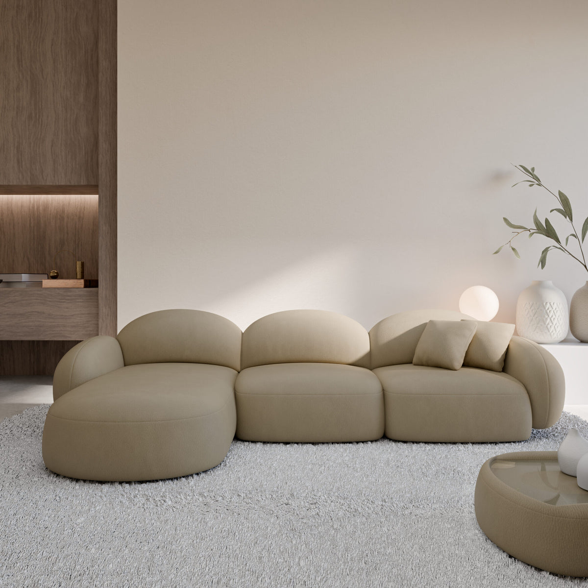 
4-Sitzer Design Echtleder Ecksofa „Varello“ - Echtleder Beige dunkel / Eckteil links