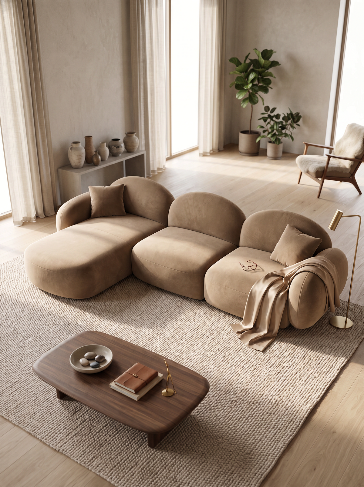 
4-seater designer corner sofa “Varello” with velvet upholstery - Velvet cover Brown / Left corner section