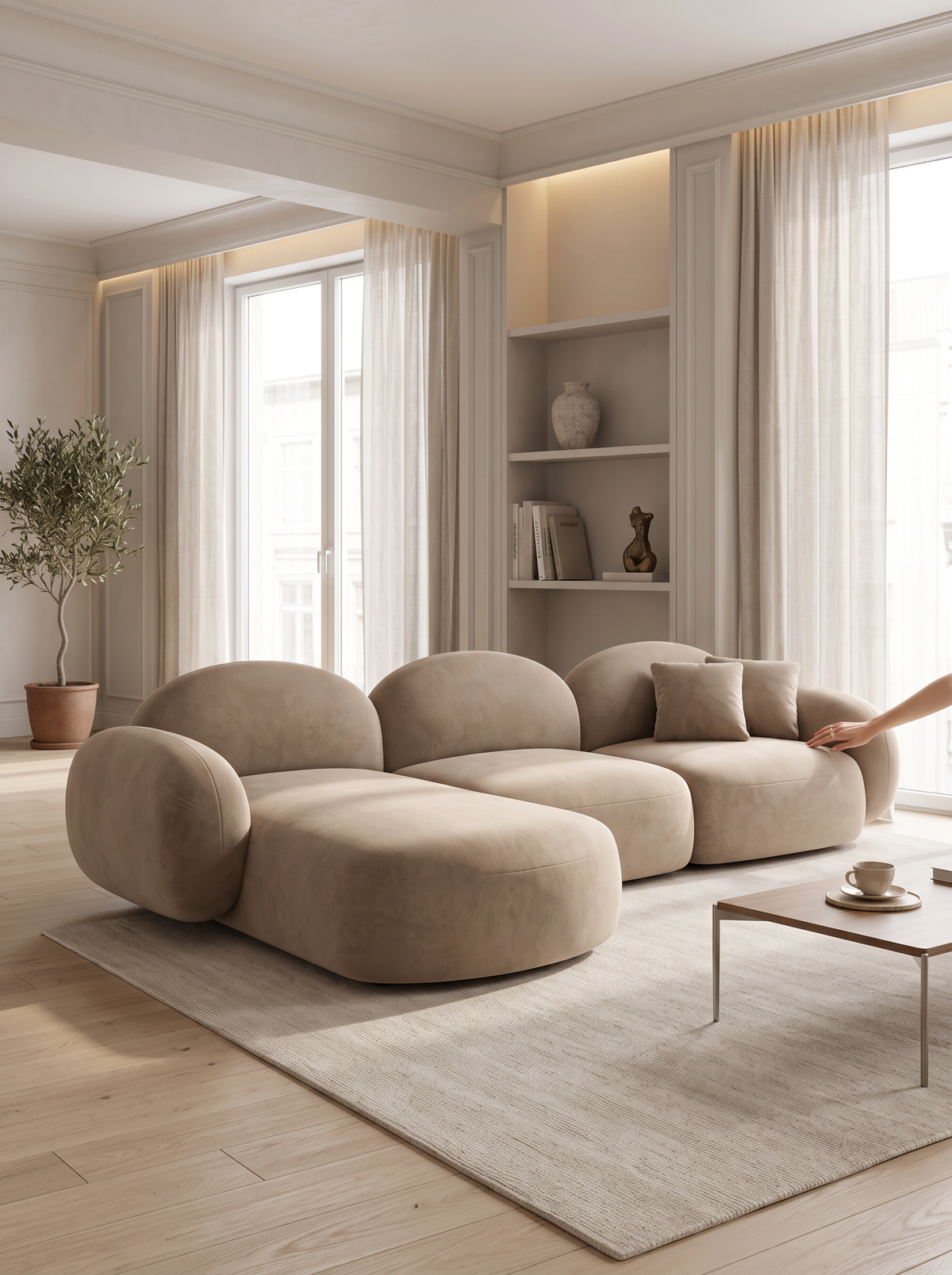 
4-seater designer corner sofa “Varello” with velvet upholstery - Velvet cover Brown / Left corner section
