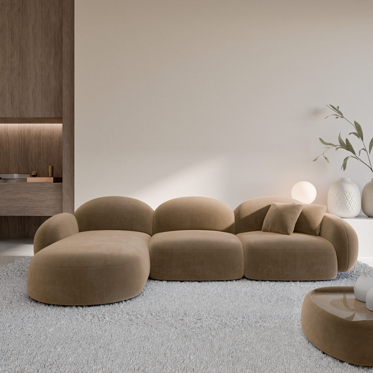 
4-seater designer corner sofa “Varello” with velvet upholstery - Velvet cover Brown / Left corner section