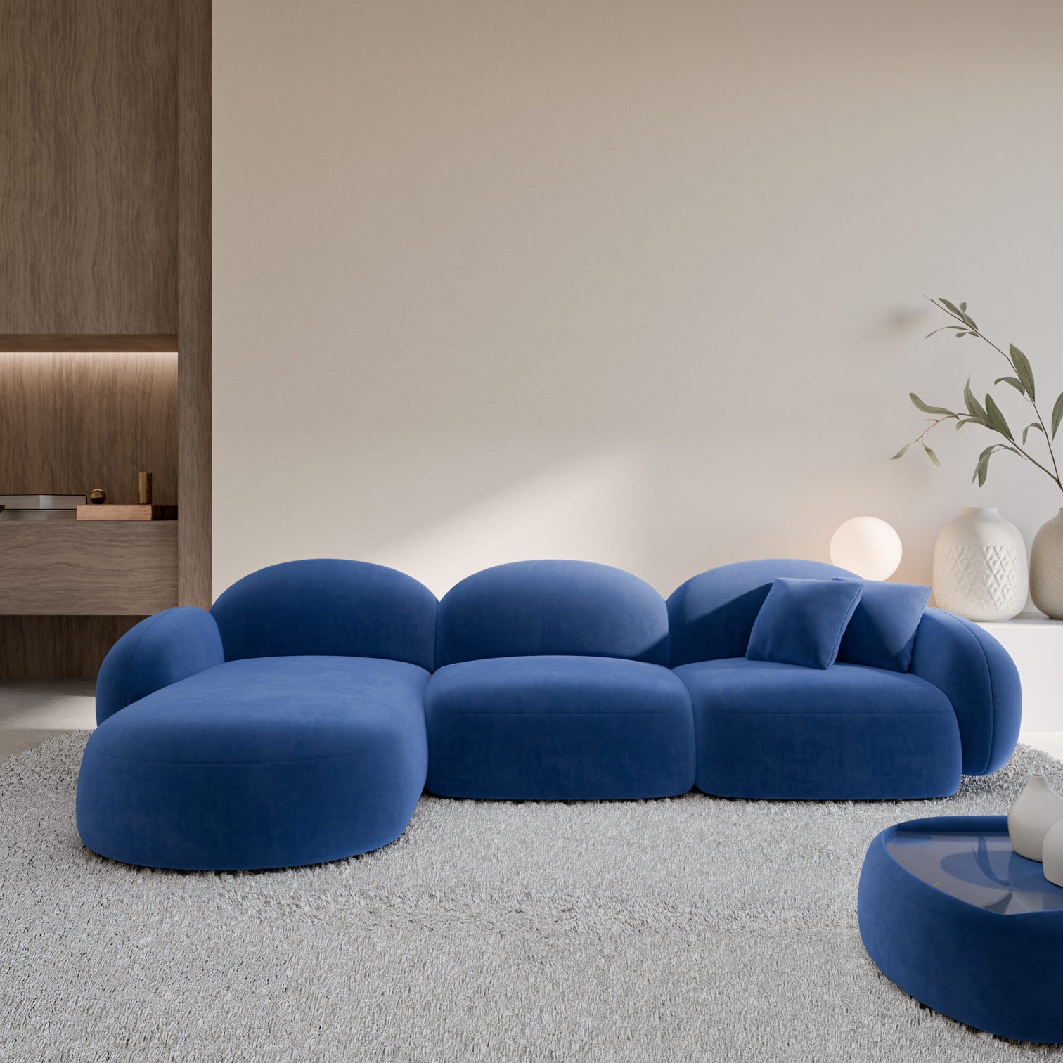 
4-seater designer corner sofa “Varello” with velvet upholstery - Velvet cover Royal Blue / Left corner section