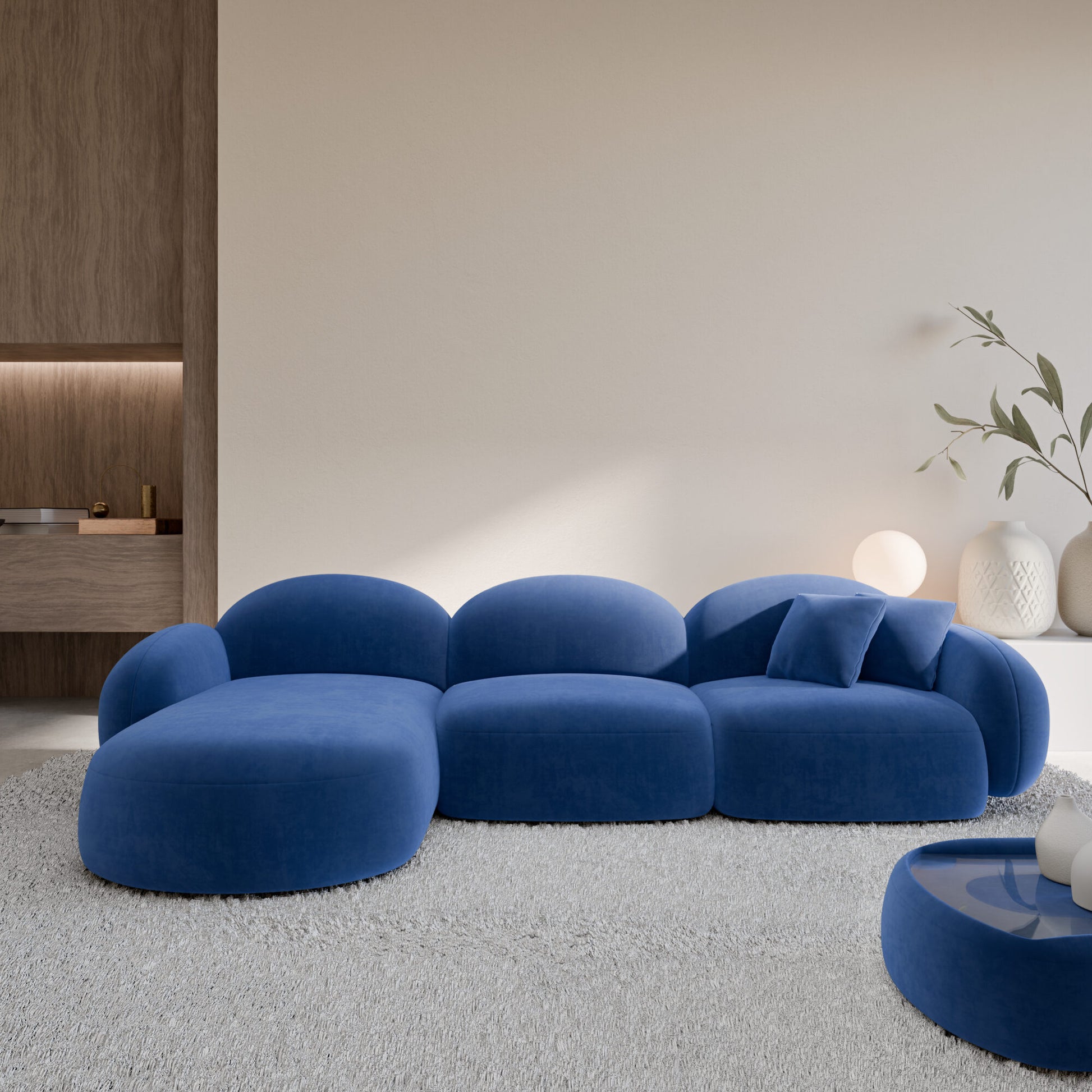 
4-Sitzer Design Ecksofa „Varello“ mit Samtbezug - Samtbezug Königsblau / Eckteil links