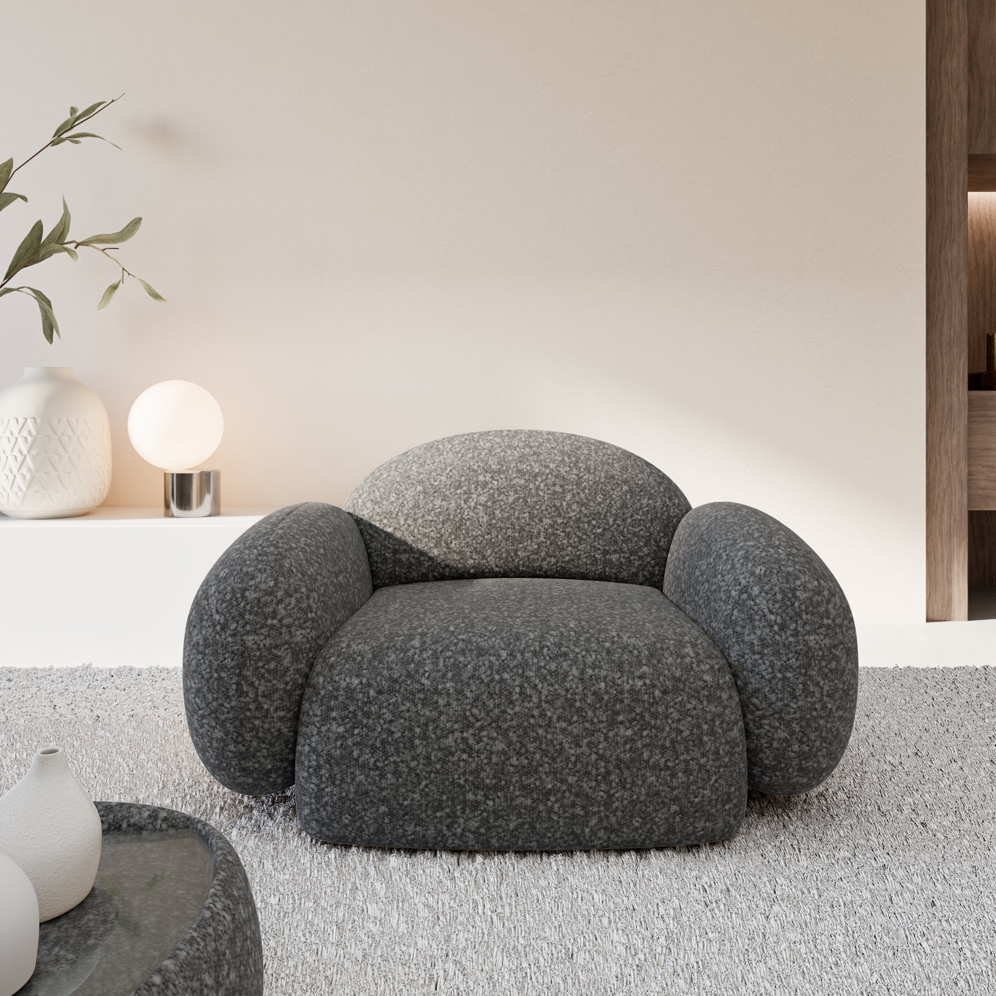 
Design Loungesessel „Varello“ mit Bouclé-Bezug - Bouclé Graphit