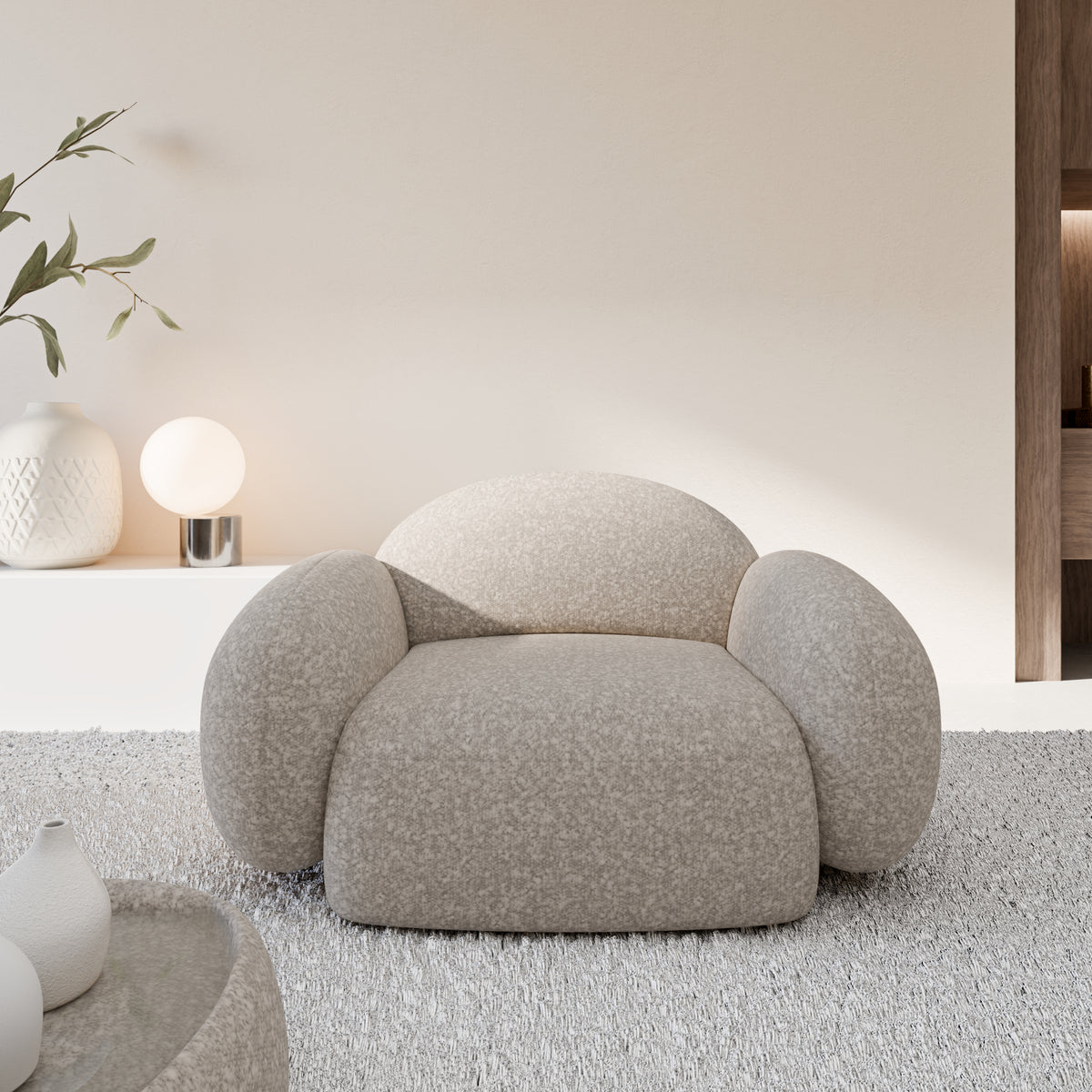 
Designer lounge chair “Varello” with bouclé upholstery - Bouclé Toffee