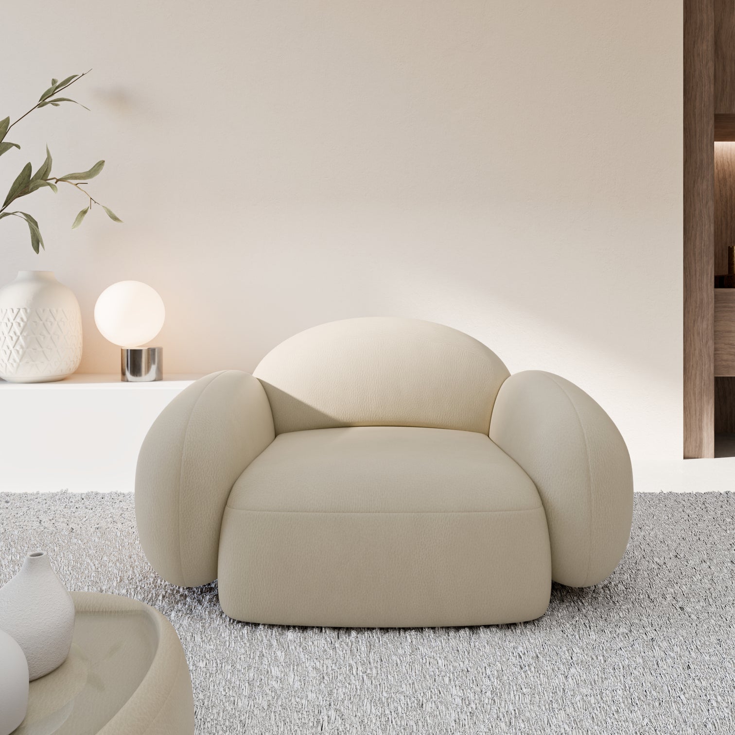 
Designer genuine leather lounge chair “Varello” - Genuine leather Beige