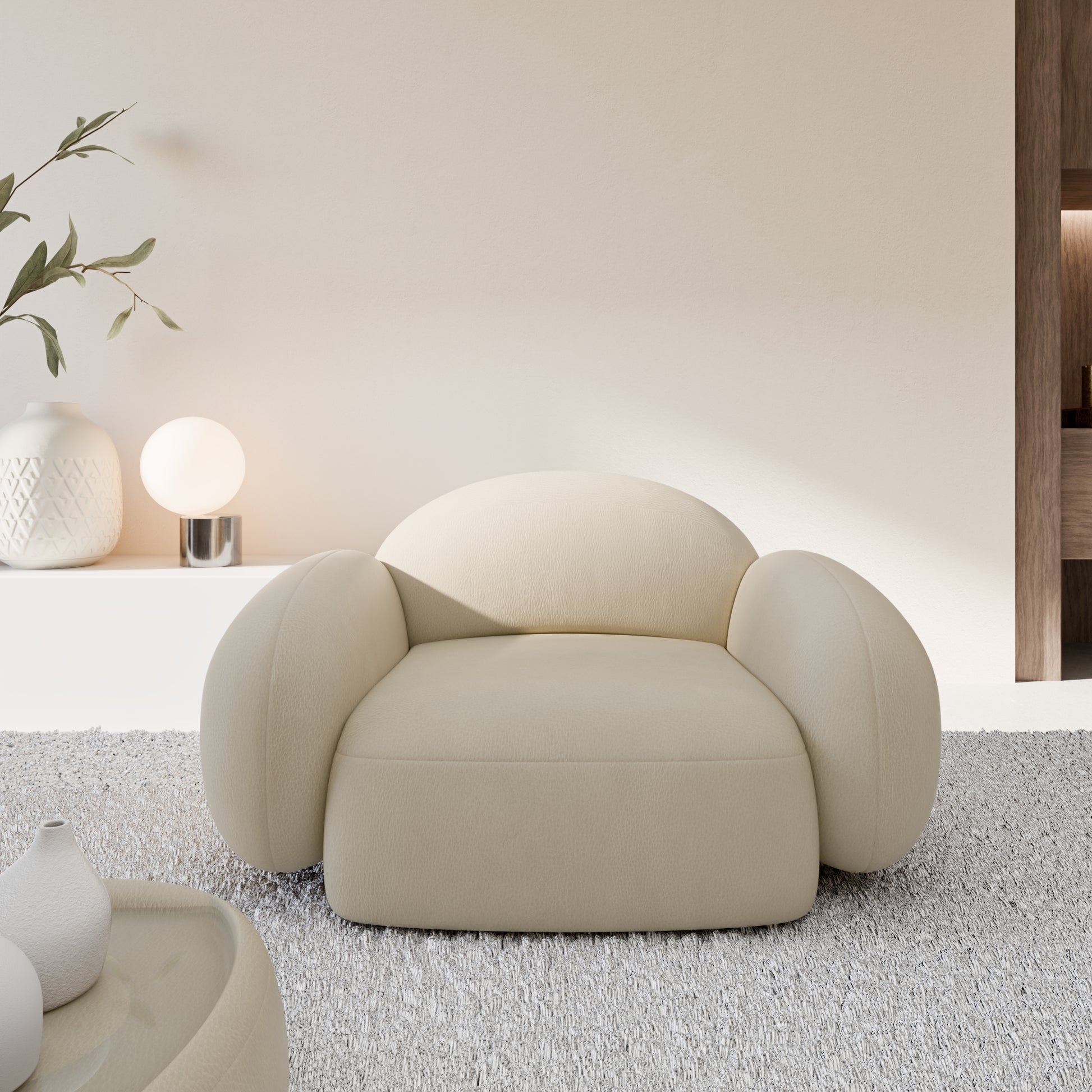 
Design Echtleder Loungesessel „Varello“ - Echtleder Beige