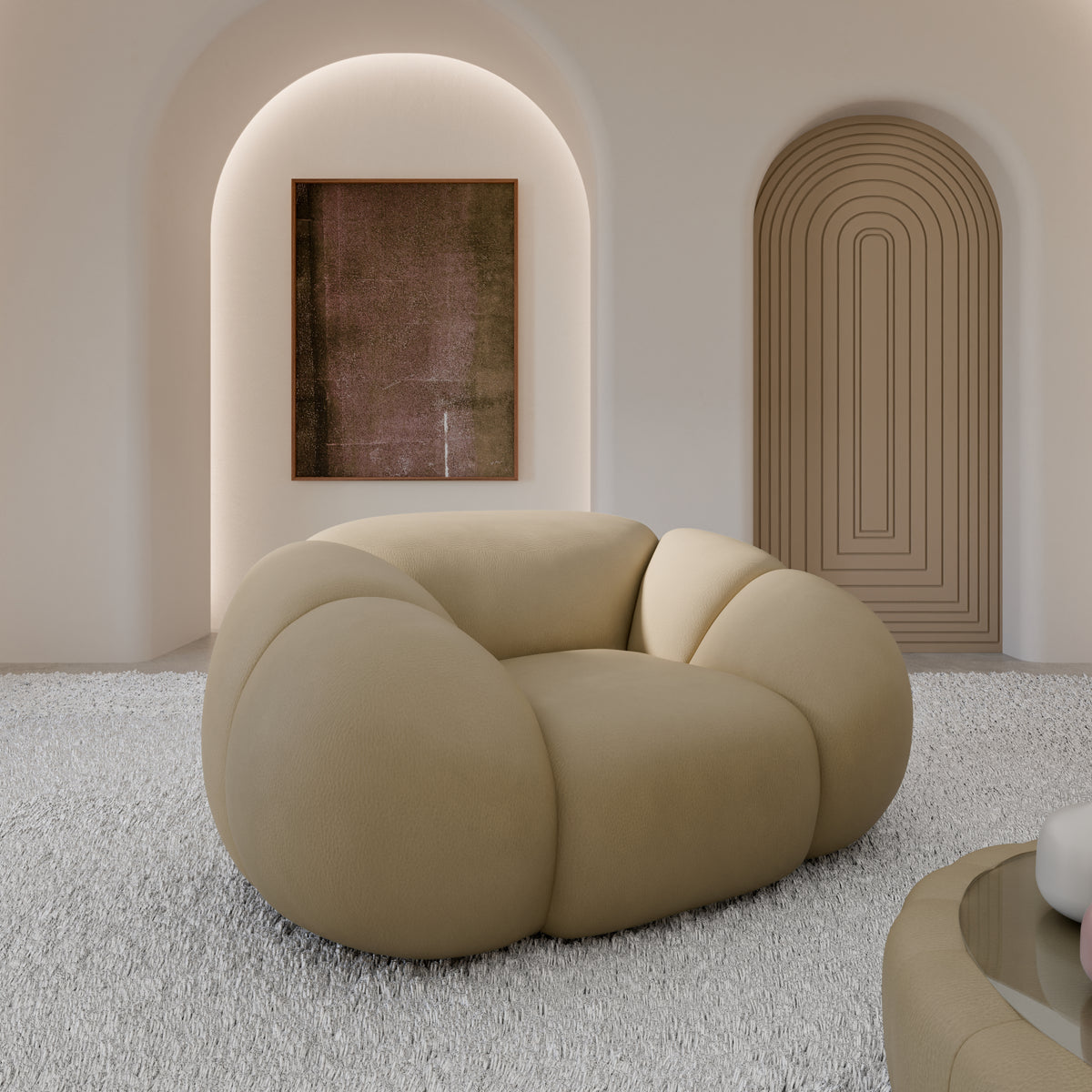 
Fauteuil lounge design en cuir véritable « Varello » - Véritable cuir beige foncé