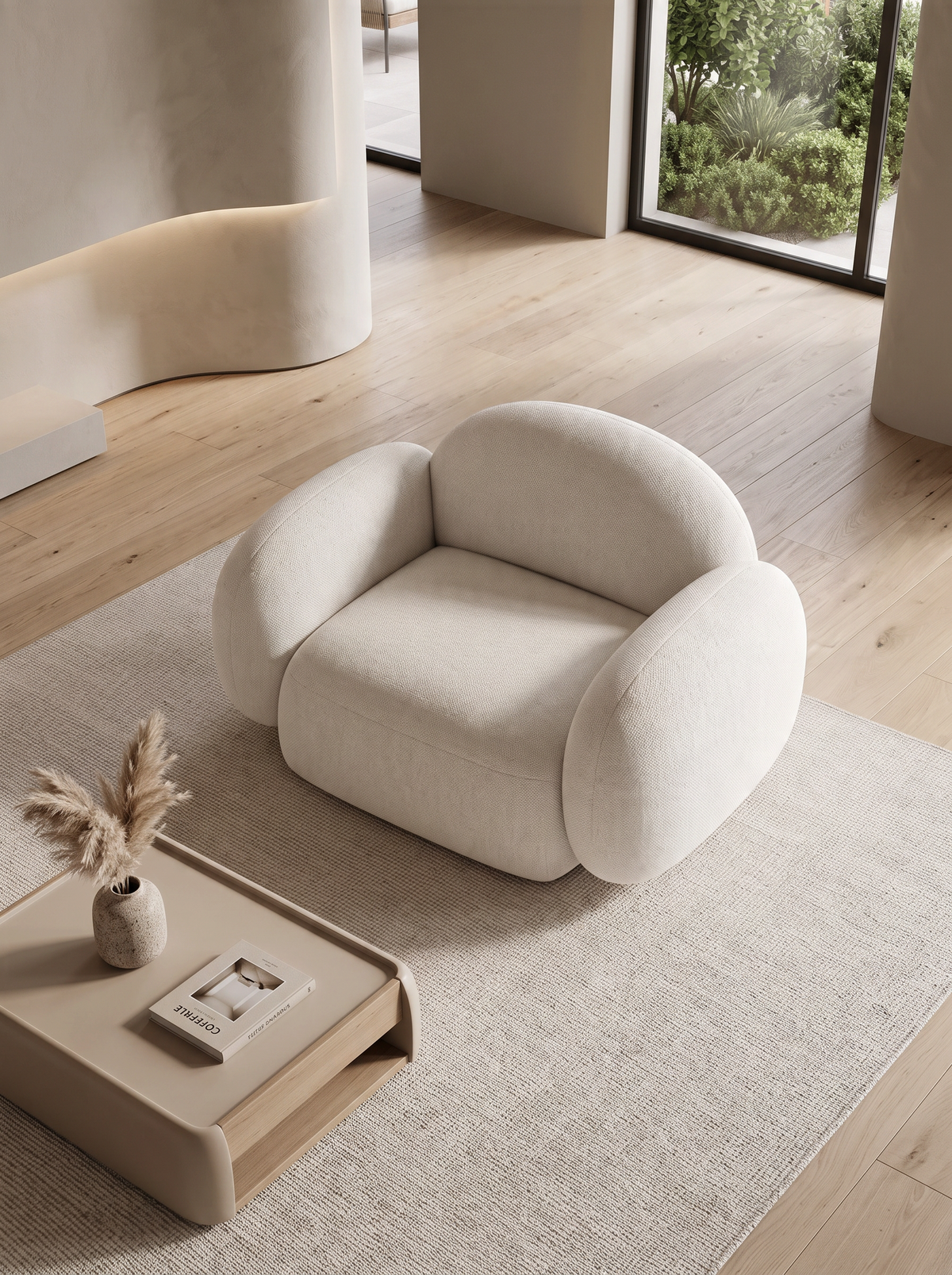 
Designer lounge chair “Varello” with textured fabric upholstery - Textured fabric White