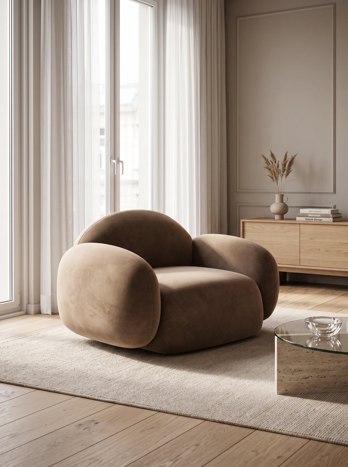 
Designer lounge chair “Varello” with velvet upholstery - Velvet cover Brown