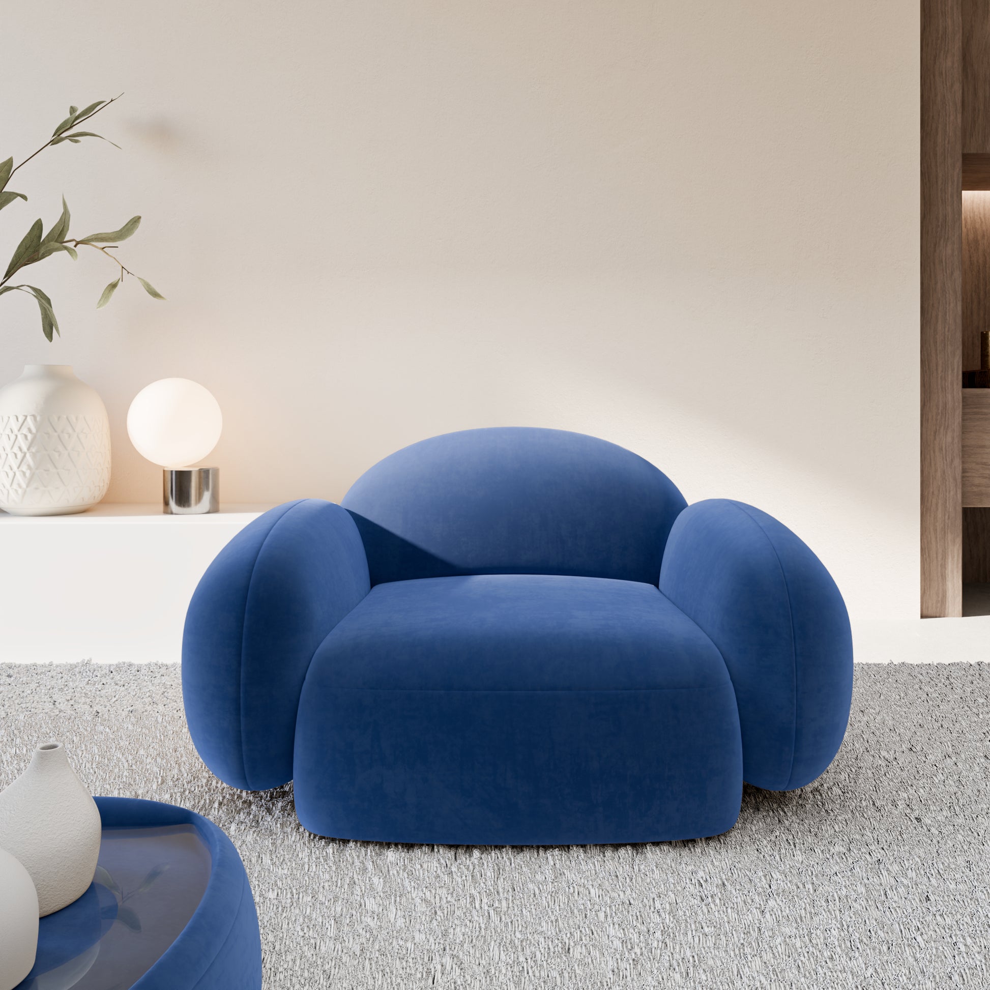 
Design Loungesessel „Varello“ mit Samtbezug - Samtbezug Königsblau