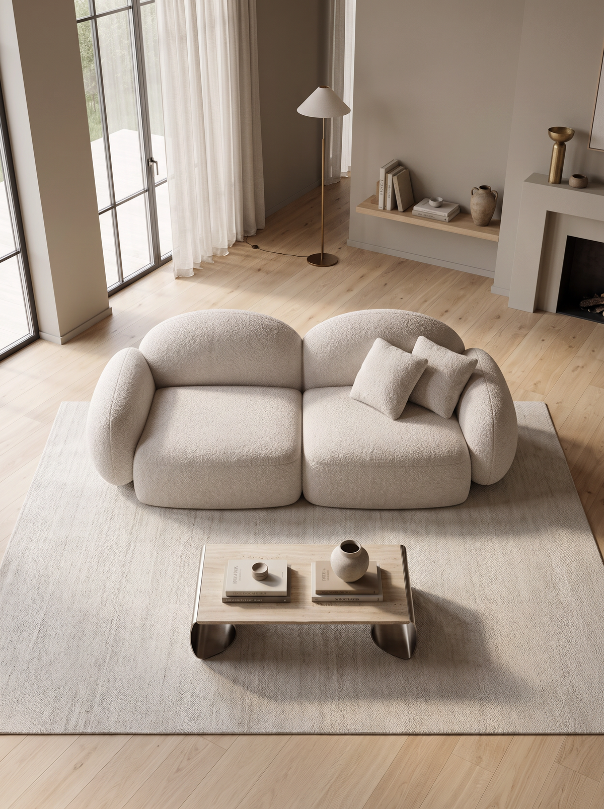 
2-seater designer sofa “Varello” with bouclé upholstery - Bouclé Toffee