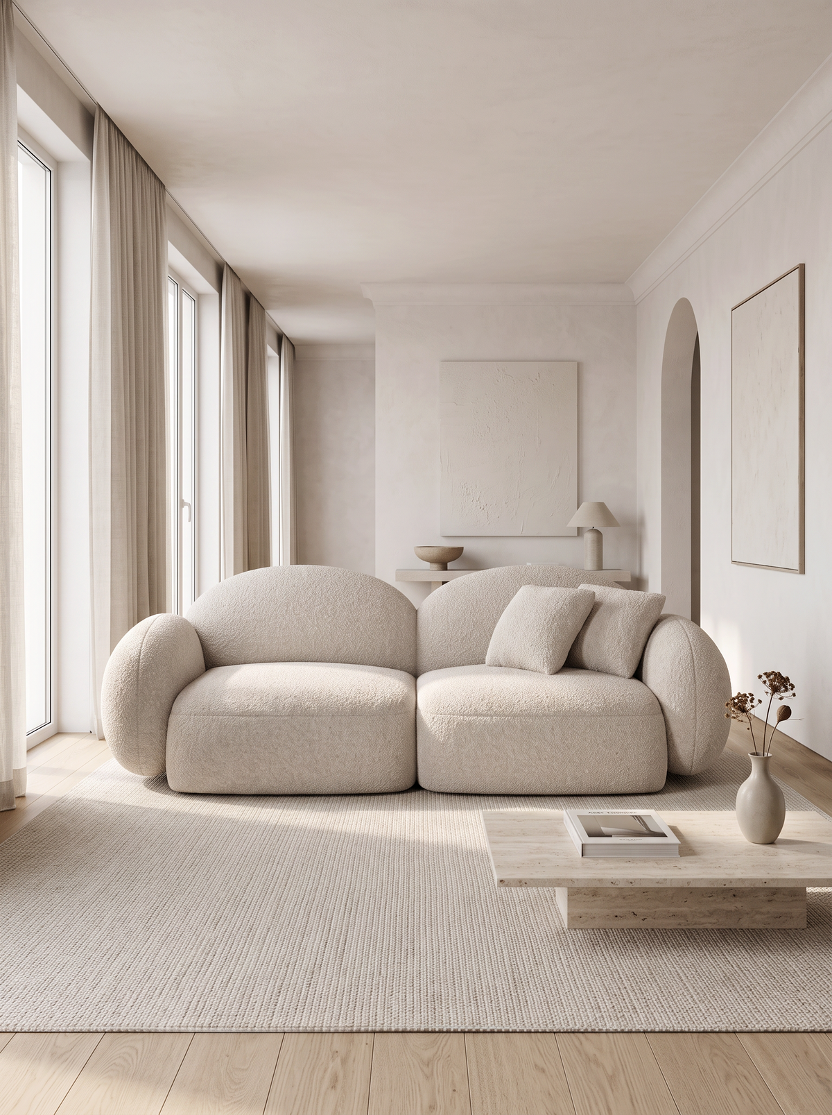
2-seater designer sofa “Varello” with bouclé upholstery - Bouclé Toffee