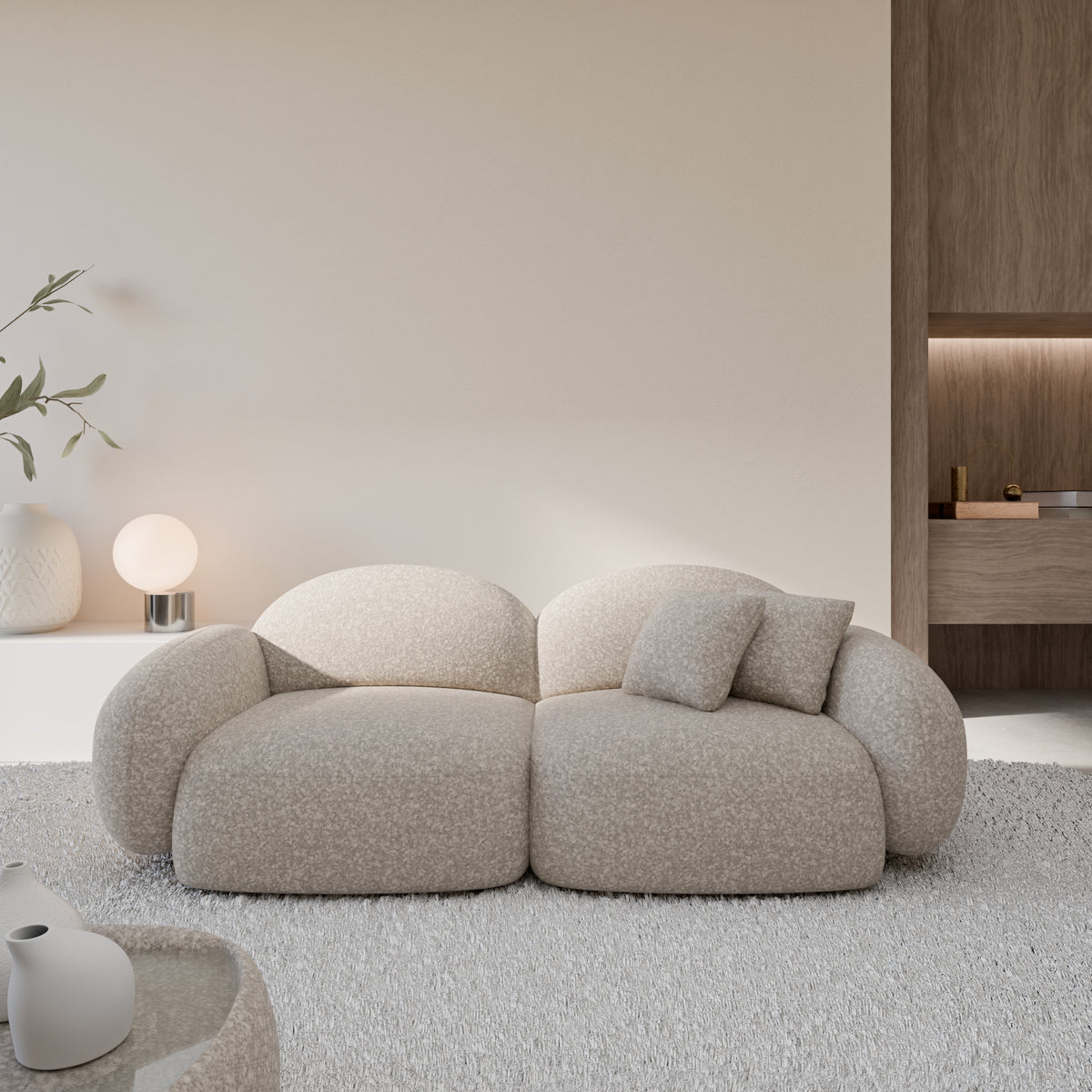 
2-seater designer sofa “Varello” with bouclé upholstery - Bouclé Toffee