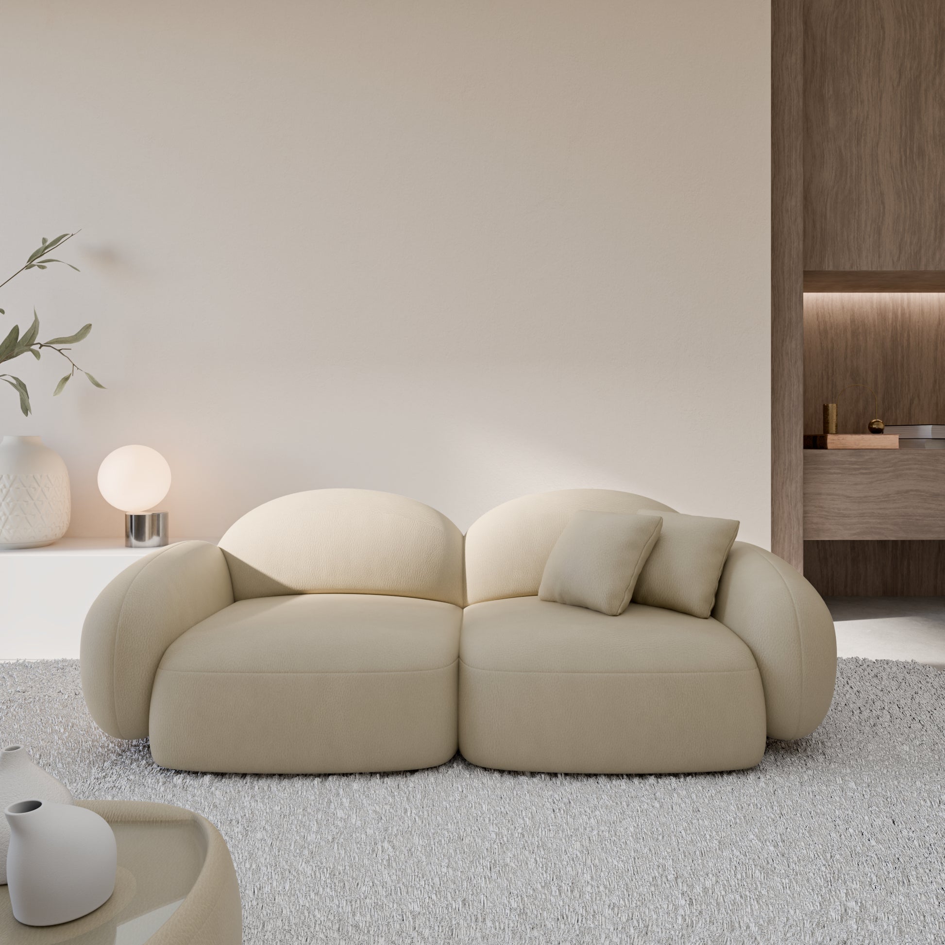 
2-Sitzer Design Echtleder Sofa „Varello“ - Echtleder Beige