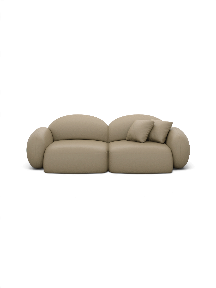 
2-seater designer genuine leather sofa “Varello” - Genuine leather Beige dark