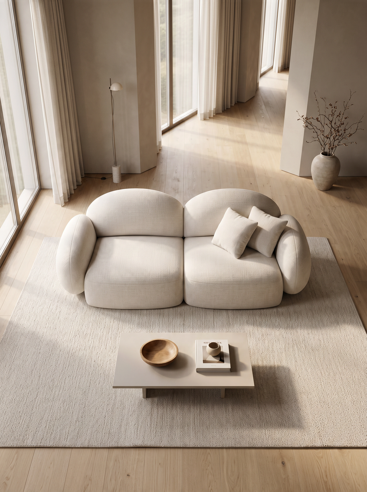 
2-seater designer sofa “Varello” with textured fabric upholstery - Textured fabric White