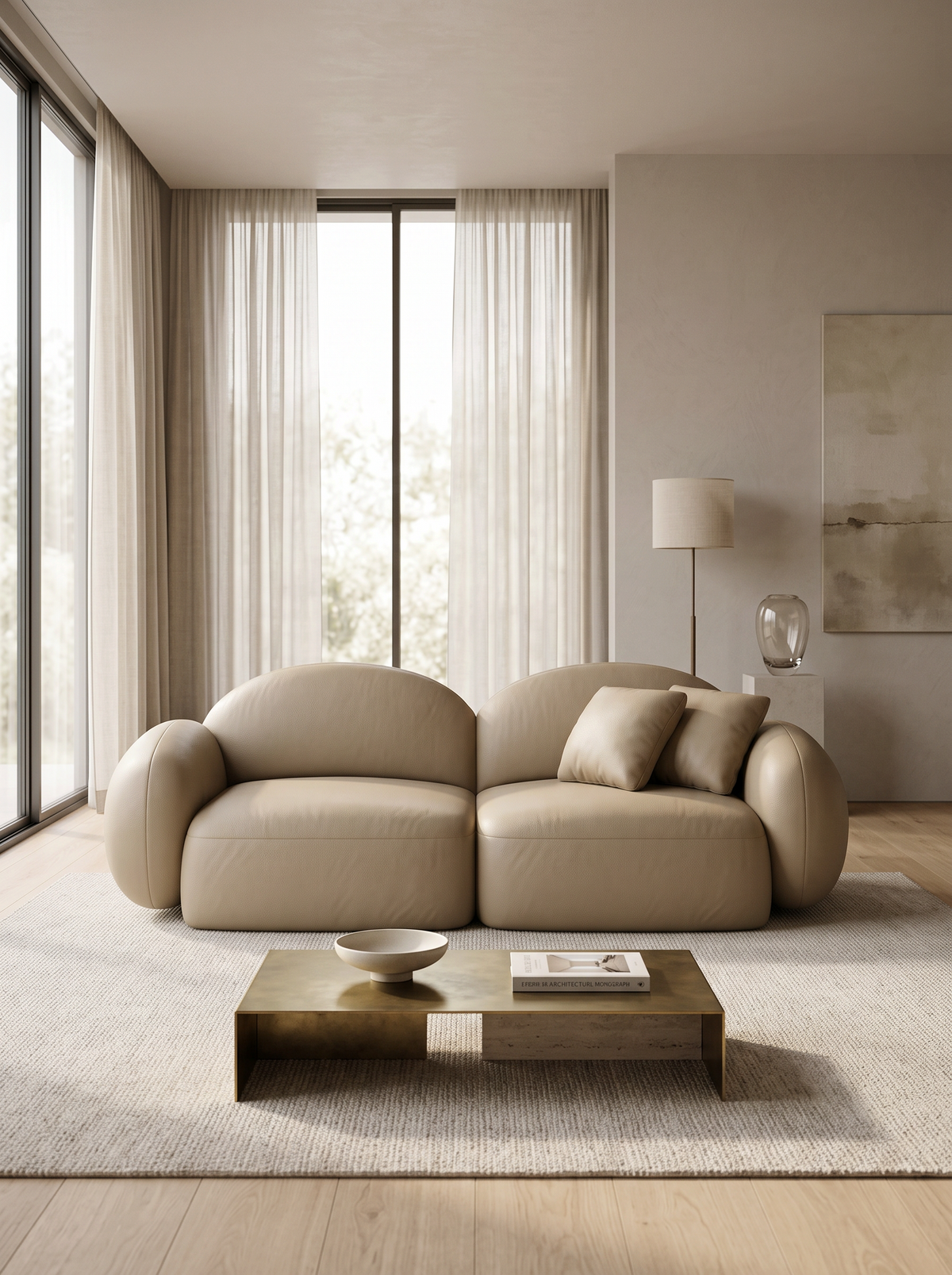 
Canapé design 3 places en cuir véritable « Varello » - Véritable cuir beige foncé