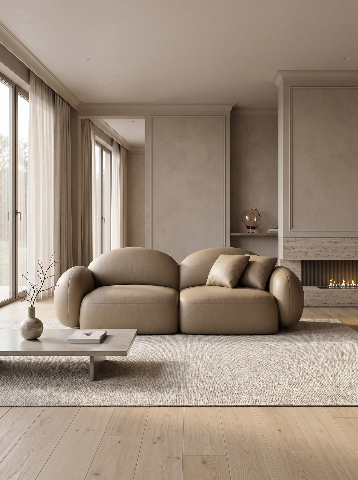 
Canapé design 3 places en cuir véritable « Varello » - Véritable cuir beige foncé