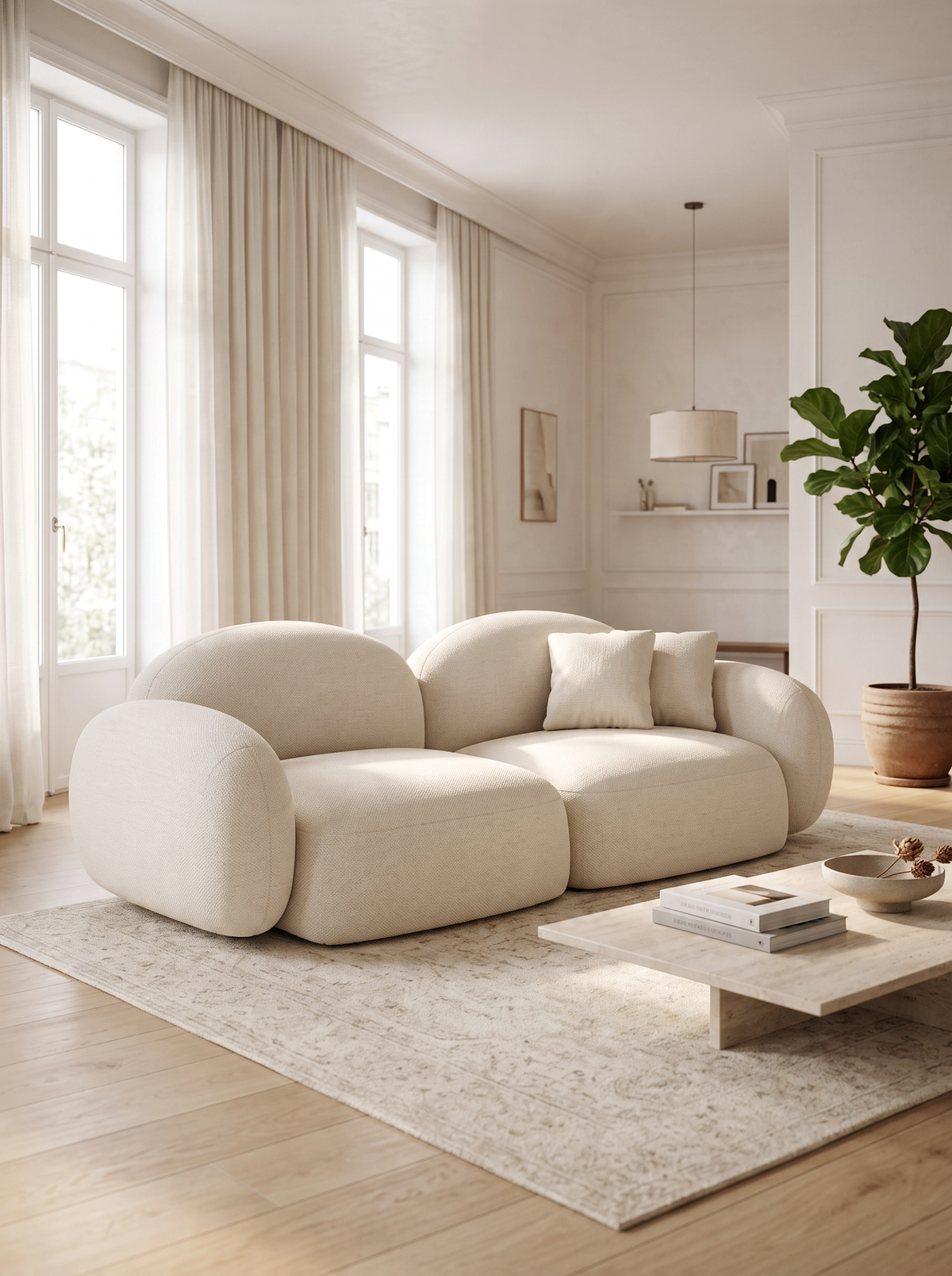 
3-seater designer sofa “Varello” with textured fabric upholstery - Textured fabric White