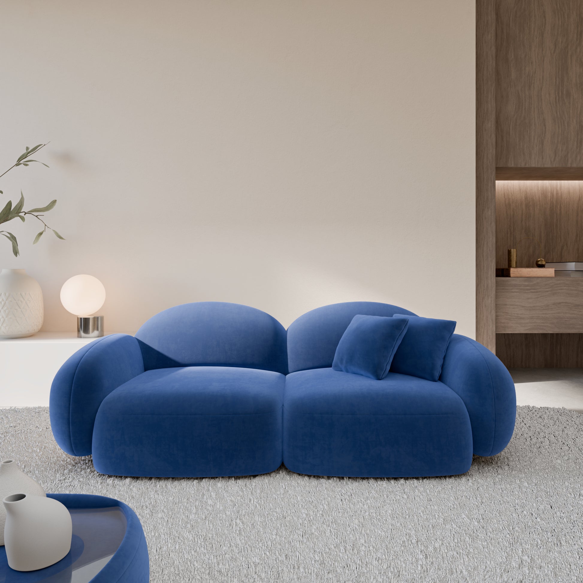 
3-Sitzer Design Sofa „Varello“ mit Samtbezug - Samtbezug Königsblau