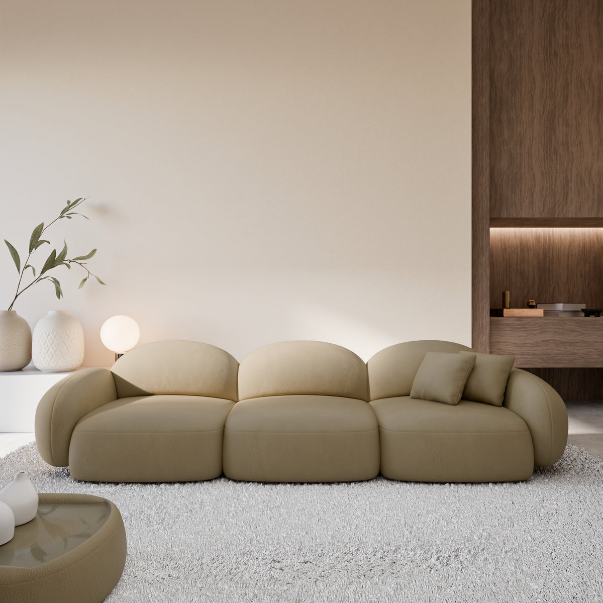 
4-Sitzer Design Echtleder Sofa „Varello“ - Echtleder Beige dunkel