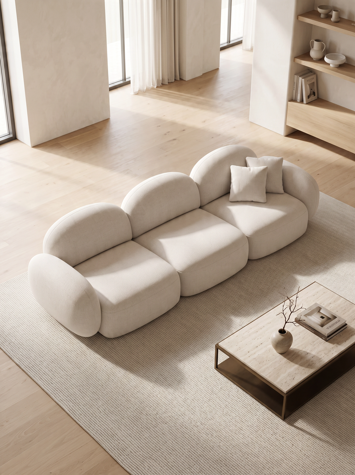 
4-seater designer sofa “Varello” with textured fabric upholstery - Textured fabric White