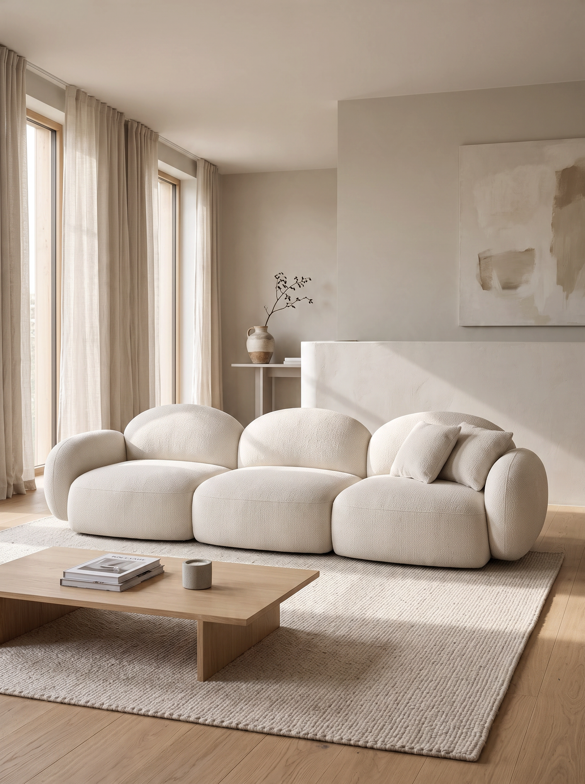 
Canapé design 4 places « Varello » avec revêtement en tissu texturé - Tissu texturé Weiss