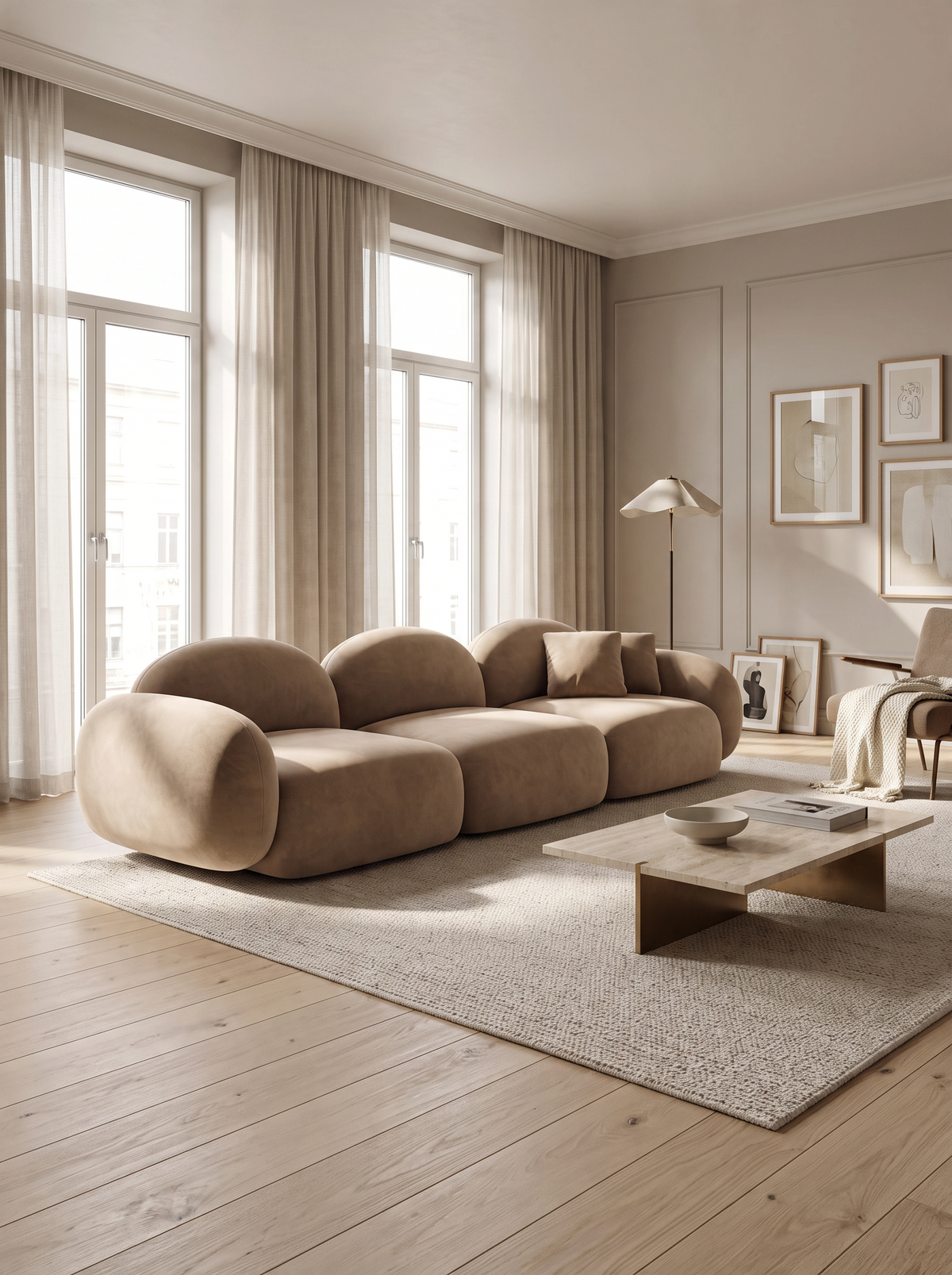 
4-seater designer sofa “Varello” with velvet upholstery - Velvet cover Brown