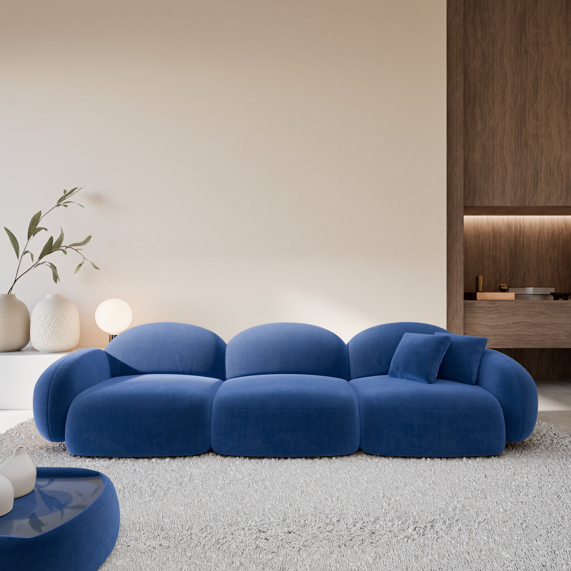 
4-Sitzer Design Sofa „Varello“ mit Samtbezug - Samtbezug Königsblau