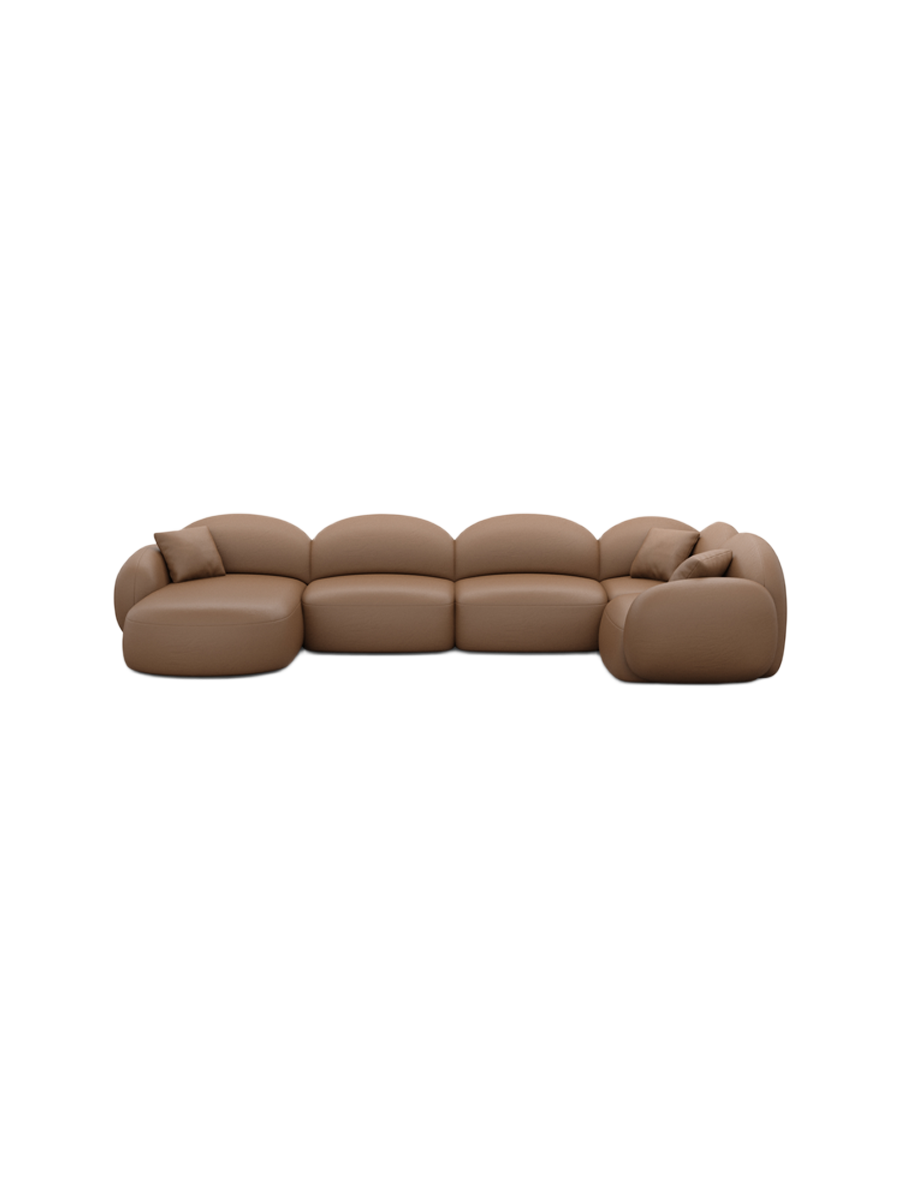 
6-Sitzer Design Echtleder Panorama-Sofa „Varello XL“ - Echtleder Beige / Lange Seite links