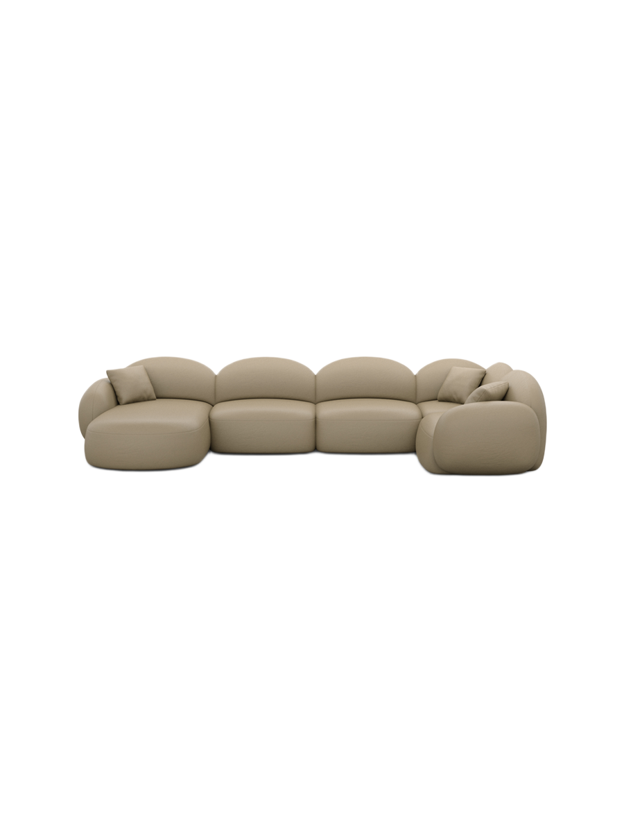 
6-Sitzer Design Echtleder Panorama-Sofa „Varello XL“ - Echtleder Beige / Lange Seite links