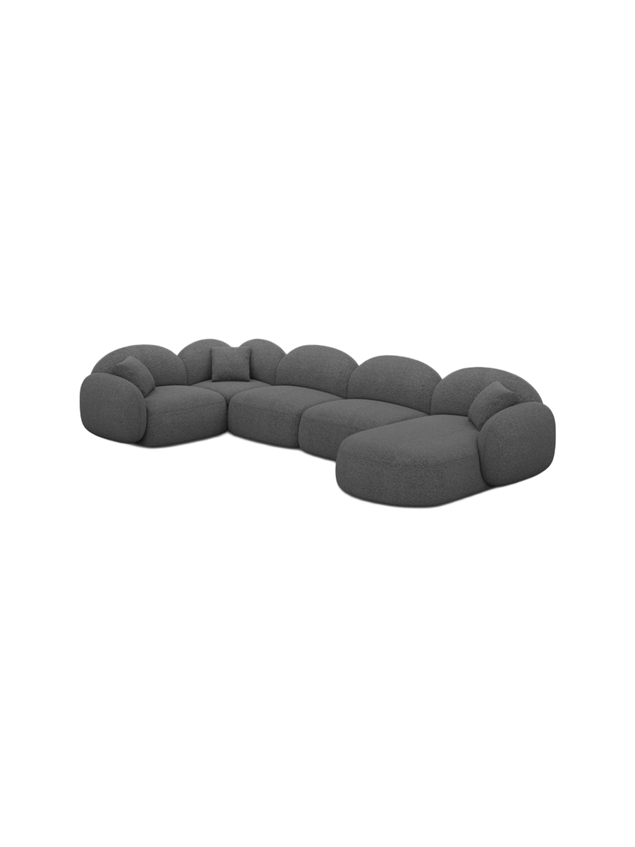 
6-Sitzer Design Panorama-Sofa „Varello XL“ mit Bouclé-Bezug - Bouclé Graphit / Lange Seite links