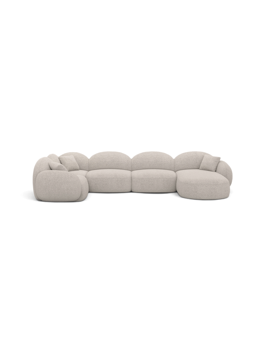 
6-seater designer panoramic sofa “Varello XL” with bouclé upholstery - Bouclé Toffee / Long side left