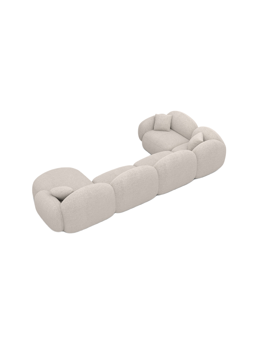 
6-seater designer panoramic sofa “Varello XL” with bouclé upholstery - Bouclé Toffee / Long side left