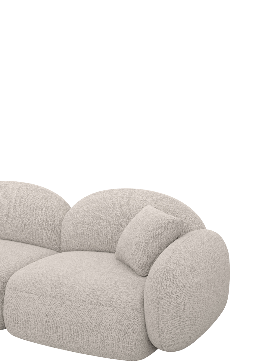 
6-seater designer panoramic sofa “Varello XL” with bouclé upholstery - Bouclé Toffee / Long side left