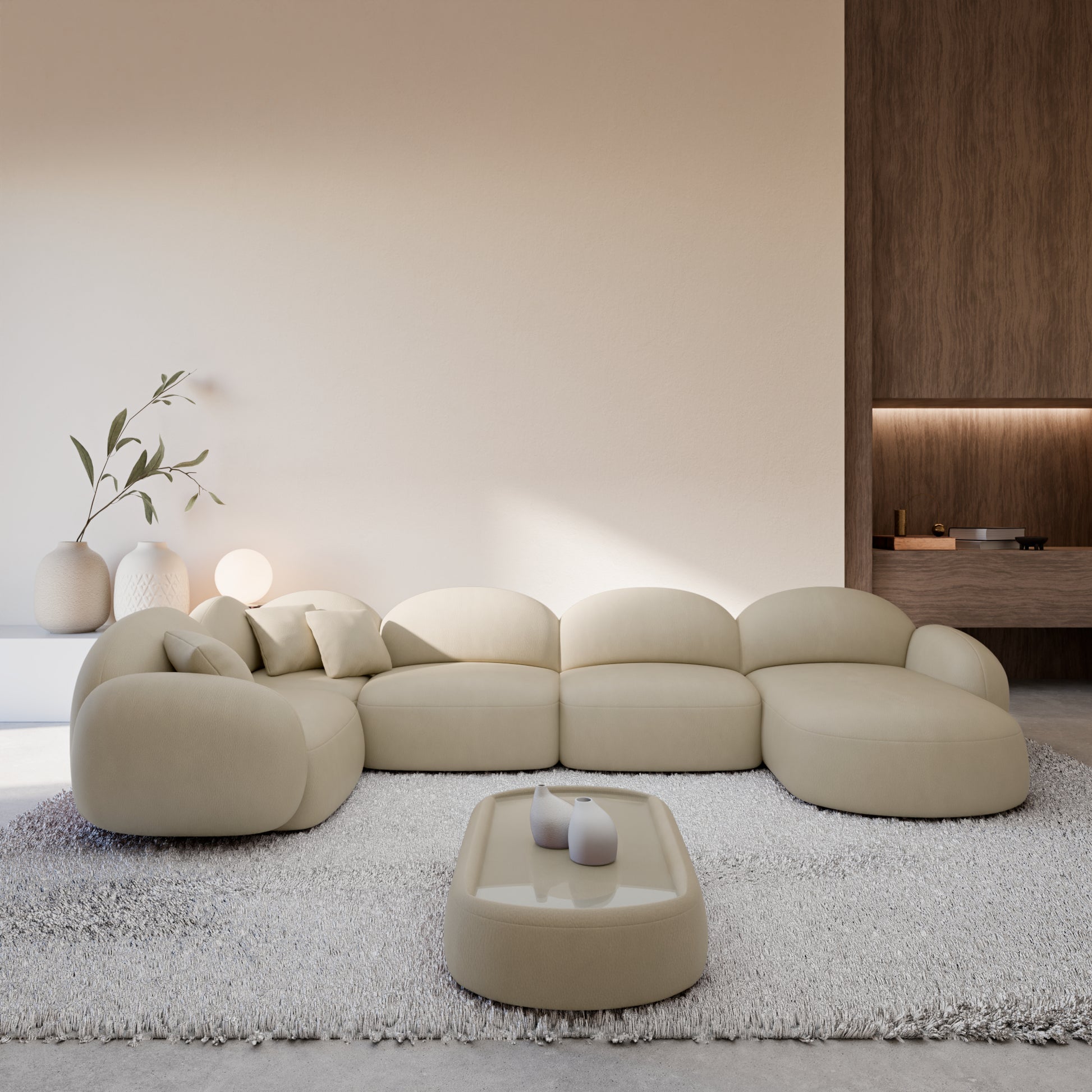 
6-Sitzer Design Echtleder Panorama-Sofa „Varello XL“ - Echtleder Beige / Lange Seite links