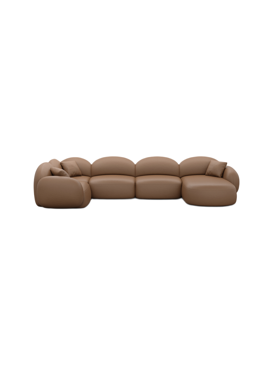 
6-Sitzer Design Echtleder Panorama-Sofa „Varello XL“ - Echtleder Beige / Lange Seite links